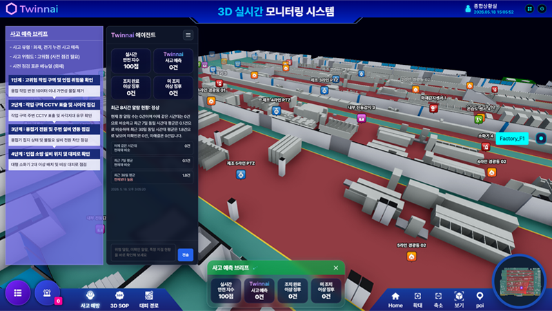 테이크파이브이엔티 Twinnai 디지털 트윈 AI 기반 사고 예방 브리프 화면